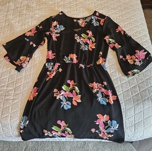 A New Day Vibrant Floral Bell Sleeve Dress